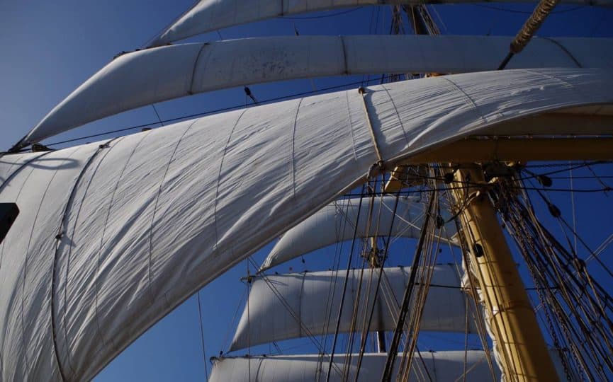 square sails set on Picton Castle