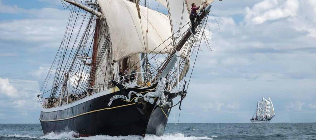 Morgenster racing a larger tall ship at an international tall ships race