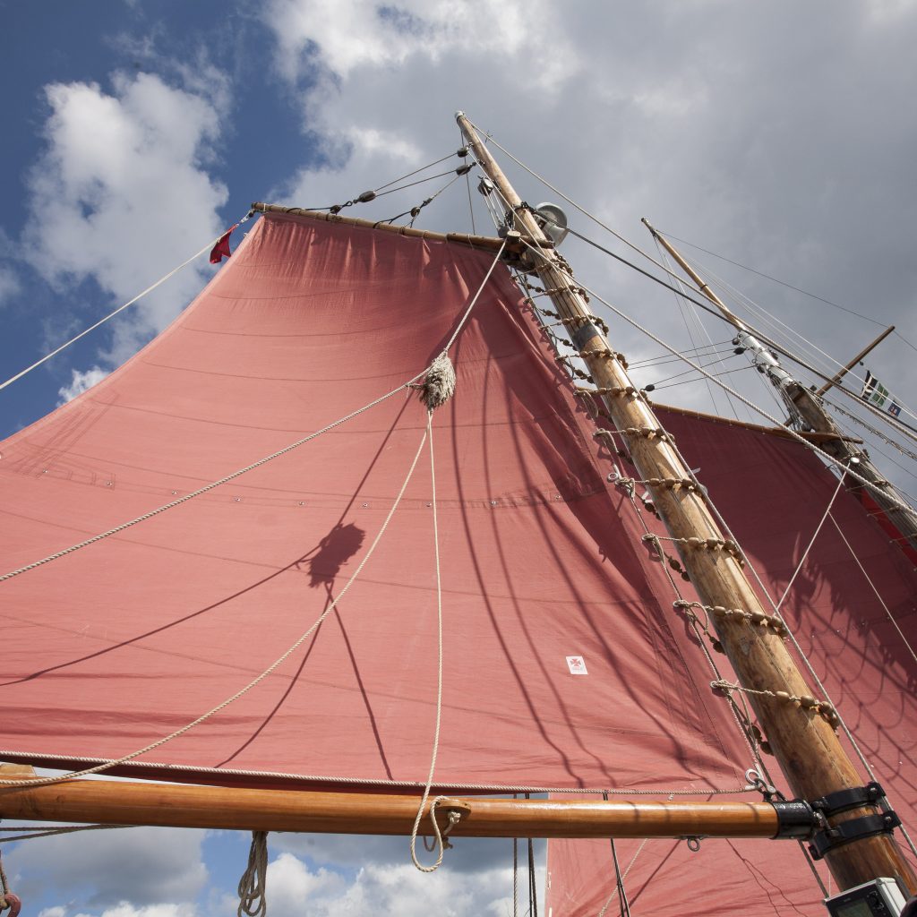 red sails on a Brixham Trawler
