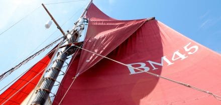 Pilgrim's iconic red sails