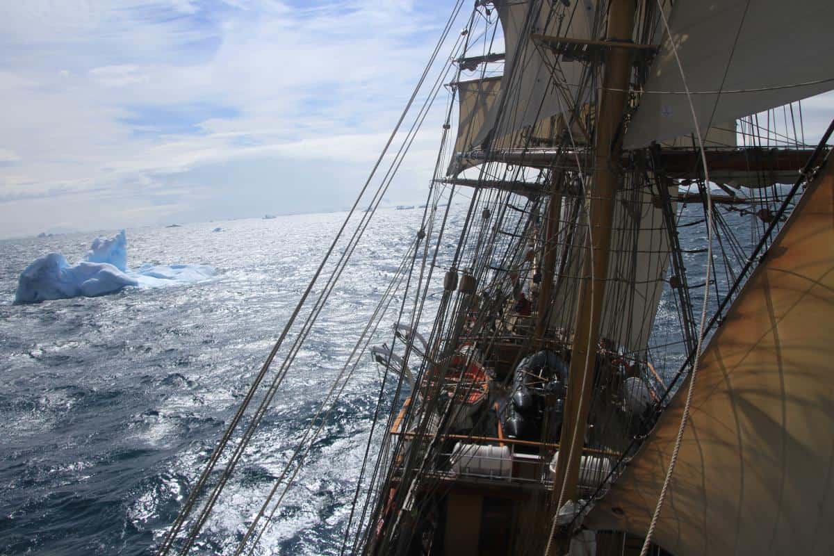 Iceberg weaving under sail. Photo Debbie Purser