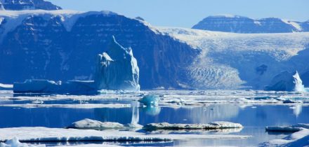 blue and white icebergs in shifting seas. Sail the Northwest Passage aboard Tecla with Classic Sailing