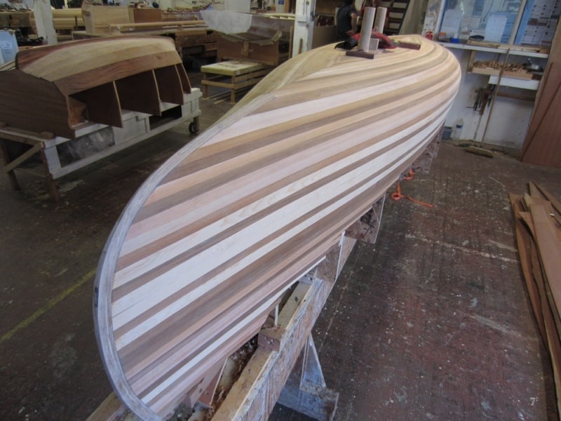 strip plank canoe before varnishing