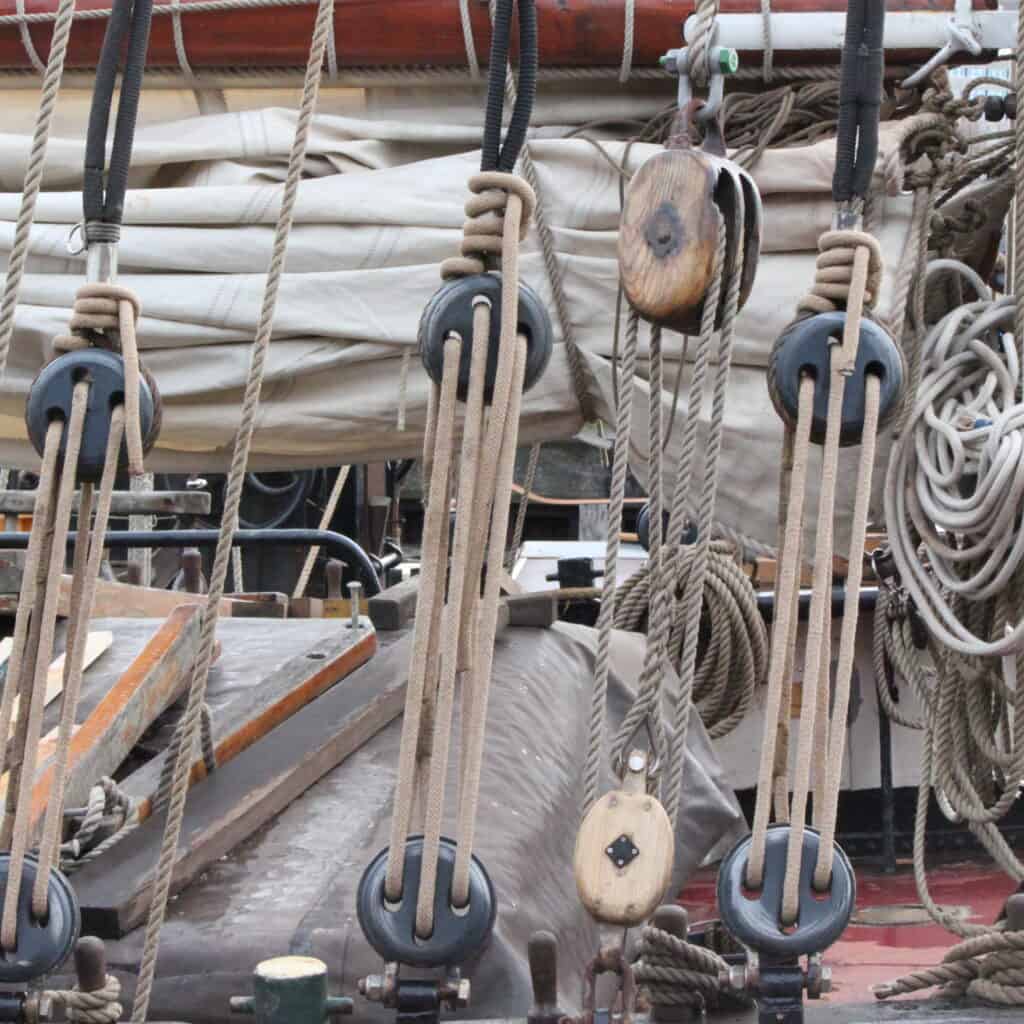 traditional rigging aboard sail cargo ship De Tukker