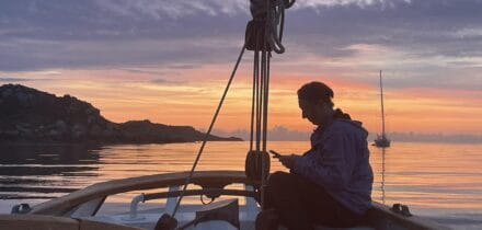 reading in the sunset. anchored off tresco on tallulah