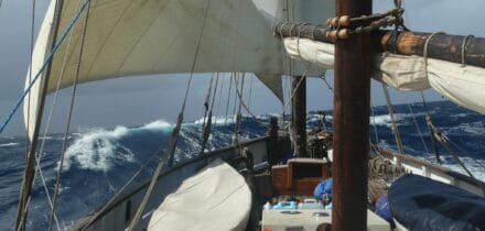 ocean crossings on a 64ft wooden lugger - built new in 2012 for blue water sailing