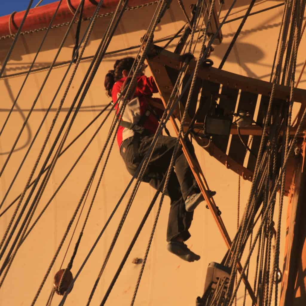 Climbing over the futtock shrouds - a tall ship challenge that has remained the same for centuries