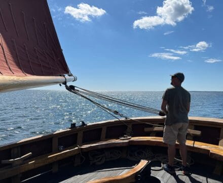Paying out the mizzen on Sunbeam