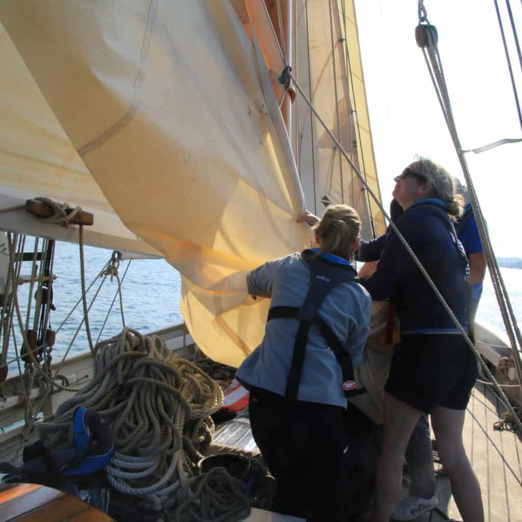 setting a topsail - you dont get them on yachts